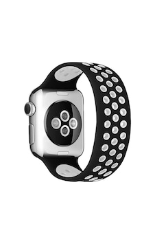 Apple Watch 38mm Ayarlı Delikli Silikon Kordon Saat Değildir - Siyah-beyaz