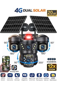 Aurex One 4 Kameralı 4g Sim Kartlı Solar Güvenlik Kamerası 2 Güneş Panelli Dış Mekan Gece Görüşlü Aurex One 4 Kameralı 4g Sim Kartlı Solar Güvenlik Kamerası 2 Güneş Panelli Dış Mekan Gece Görüşlü