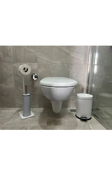 Aju Tuvalet Kağıtlığı Fırçalık Ve Pedallı Çöp Kovası Seti Modern Ve Şık Siyah Metal Tasarım Beyaz Aju Tuvalet Kağıtlığı Fırçalık Ve Pedallı Çöp Kovası Seti Modern Ve Şık Siyah Metal Tasarım Beyaz