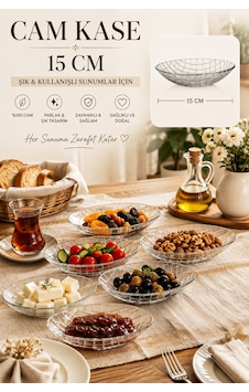 Porsima Vivaldi 4474 6'lı Oval Cam Kase Seti 15 Cm Baklava Desenli Çerezlik, Reçellik Ve Kahvaltılık