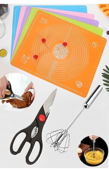 Mutfak Makası + Otomatik Basmalı Çırpıcı+büyük Boy Silikon Hamur Açma Matı 40x50cm Çok renkli Mutfak Makası + Otomatik Basmalı Çırpıcı+büyük Boy Silikon Hamur Açma Matı 40x50cm Çok renkli
