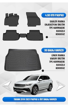 Volkswagen Tiguan 2016-2023 Uyumlu 4.5d Premium Havuzlu Oto Paspas Ve Liner Üst Bagaj Havuzu