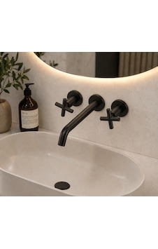 Siyah Ankastre Banyo Lavabo Bataryası Duvara Monte Siyah Ankastre Banyo Lavabo Bataryası Duvara Monte