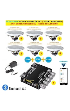 Bluetooth Tavan Hoparlör Seti 1 Adet Amfi + 6 Adet 13 Cm Tavan Hoparlör Bluetooth Tavan Hoparlör Seti 1 Adet Amfi + 6 Adet 13 Cm Tavan Hoparlör