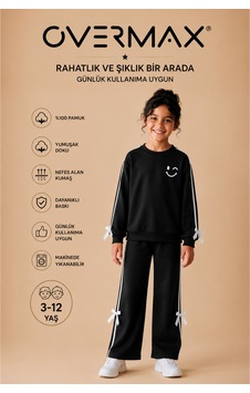 Overmax Kız Çocuk Şerit Ve Fiyonk Detaylı Smile Baskılı Eşofman Takımı 3-12 Yaş Siyah - 931116020 Siyah Overmax Kız Çocuk Şerit Ve Fiyonk Detaylı Smile Baskılı Eşofman Takımı 3-12 Yaş Siyah - 931116020 Siyah