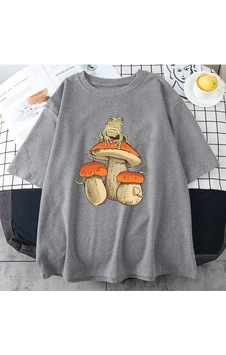 Flood Of Style Erkek Gri Mantar Baskılı Oversize Bisiklet Yaka Tshirt Flood Of Style Erkek Gri Mantar Baskılı Oversize Bisiklet Yaka Tshirt