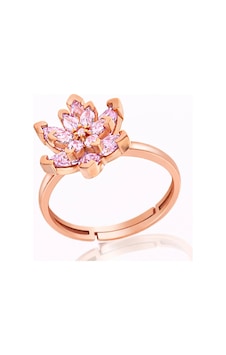 Gümüş Pembe Taşlı Lotus Çiçeği Kadın Yüzük