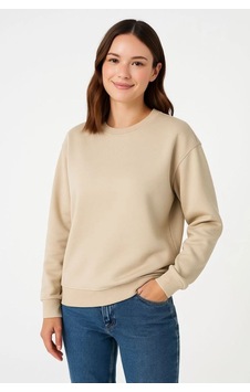 Velmora Fashion Kadın 3 İplik Pamuklu Düz Bisiklet Yaka Sweatshirt - Bej Velmora Fashion Kadın 3 İplik Pamuklu Düz Bisiklet Yaka Sweatshirt - Bej