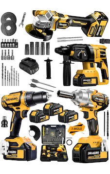 Dragro Alman DRG-999VF 20 AH 4'lü Set Akülü Şarjlı Vidalama + Somun Sökme + Taşlama + Kırıcı Delici Set S Dragro Alman DRG-999VF 20 AH 4'lü Set Akülü Şarjlı Vidalama + Somun Sökme + Taşlama + Kırıcı Delici Set S