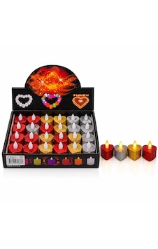 24 Adet Pilli Kalpli - Simli Renkli Led Mum Çap : 3.5cm Yükseklik : 4.2cm İ10-026 Çok Renkli 24 Adet Pilli Kalpli - Simli Renkli Led Mum Çap : 3.5cm Yükseklik : 4.2cm İ10-026 Çok Renkli