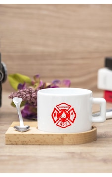 Fahrenheit 451 Baskılı Ahşap Altlıklı Kaşıklı Kupa Beyaz Fahrenheit 451 Baskılı Ahşap Altlıklı Kaşıklı Kupa Beyaz