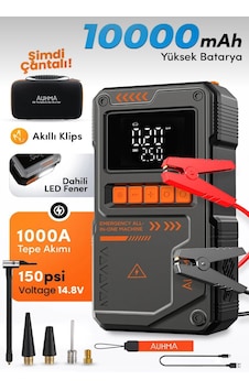 Akü Takviye Cihazı 10.000mah 4-in-1 Hava Kompresörü Powerbank Sos Fener A8822 Auhma Akü Takviye Cihazı 10.000mah 4-in-1 Hava Kompresörü Powerbank Sos Fener A8822 Auhma