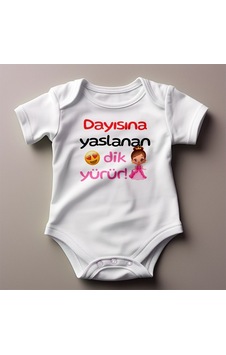 Aras Doğruer Dayısına Yaslanan Dik Yürür Temalı Bebek Zıbını Beyaz
