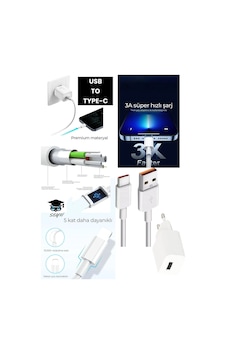 Usb - Type C Şarj Aleti Adaptör Ve 1 Metre Kablo 3 A Ac 110-240v Samsung İphone İpad