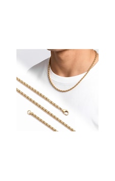 Moncuk Design Hasır Örgü Erkek Çelik Kolye 4mm 55cm Gold 3351eck035 Sarı