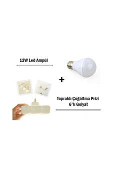 12w Led Ampul + Topraklı Çoğaltma Prizi 6 Lı Golyat Set