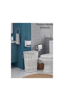 65 Lt Kirli Çamaşır Sepeti & Yapışkanlı Tuvalet Kağıtlığı Ve Hazneli Wc Fırça Seti 3'lü Banyo Seti Beyaz - 860848768 Beyaz