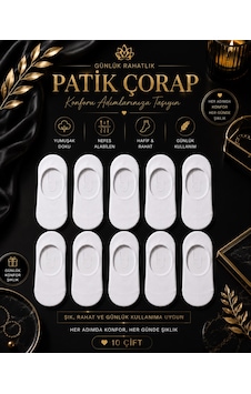 Çorap Vitrini Kadın Erkek 10 Çift Beyaz Patik Çorap Seti Pamuklu Nefes Alabilen Günlük Babet Çorabı