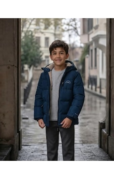 Robin Erkek Çocuk Mavi Kışlık Kapüşonlu Kaban Modeli Robin Erkek Çocuk Mavi Kışlık Kapüşonlu Kaban Modeli