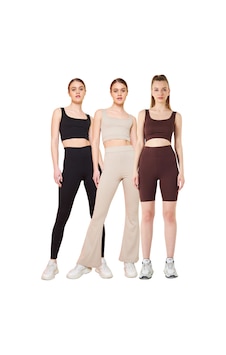Thiff Gymwear Fitilli Kare Yaka Esnek Örme Crop Büstiyer 3'lü Atlet Set Siyah-Bej-Kahve Thiff Gymwear Fitilli Kare Yaka Esnek Örme Crop Büstiyer 3'lü Atlet Set Siyah-Bej-Kahve