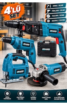 Dragro DRG-21V Çelik Şanzıman M Elektrikli 4'lü Set Matkap + Taşlama + Kırıcı Delici Hilti + Dekupaj Dragro DRG-21V Çelik Şanzıman M Elektrikli 4'lü Set Matkap + Taşlama + Kırıcı Delici Hilti + Dekupaj