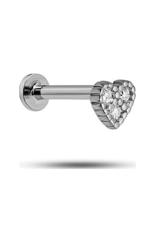 925 Ayar Gümüş Rodyumlu Minimal Üç Zirkon Taşlı Kalp Tragus Piercing Küpe Gümüş 925 Ayar Gümüş Rodyumlu Minimal Üç Zirkon Taşlı Kalp Tragus Piercing Küpe Gümüş