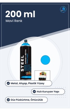 Steel Mavi Sprey Boya 200 Ml Metal Ahşap Plastik Yüzeyler İçin De Steel Mavi Sprey Boya 200 Ml Metal Ahşap Plastik Yüzeyler İçin De