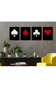 Bk Home İskambil Tasarımlı 4'lü Kanvas Tablo 30x50cm-4 Bk Home İskambil Tasarımlı 4'lü Kanvas Tablo 30x50cm-4