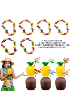 Tropikal Hawaii Parti Malzemeleri Kolye, Pipet, Bardak Seti Tropikal Hawaii Parti Malzemeleri Kolye, Pipet, Bardak Seti