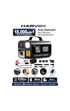 Harvox Süpürgeli Jump Starter Akü Takviye Cihazı 18.000mah 10 İn 1 Powerbank, Hava Kompresörü, Lcd Ekran, Harvox Süpürgeli Jump Starter Akü Takviye Cihazı 18.000mah 10 İn 1 Powerbank, Hava Kompresörü, Lcd Ekran,