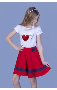 Toontoy Kids Toontoy Kız Çocuk Pul İşlemeli Kalp Nakışlı Etekli Takım Kırmızı Toontoy Kids Toontoy Kız Çocuk Pul İşlemeli Kalp Nakışlı Etekli Takım Kırmızı