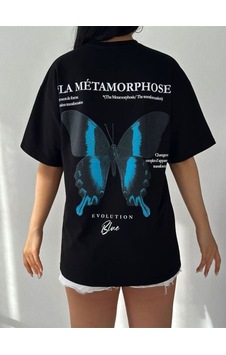 Flood Of Style Kadın Siyah Kelebek Oversize Bisiklet Yaka Tshirt Flood Of Style Kadın Siyah Kelebek Oversize Bisiklet Yaka Tshirt
