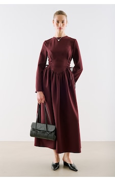 Manuka Bele Oturan Bağlama Detaylı Elbise Bordo Aw26elb00004-26 Manuka Bele Oturan Bağlama Detaylı Elbise Bordo Aw26elb00004-26