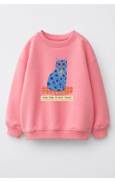 Monila Kız Çocuk 3 İplik Kumaş Pamuklu Mavi Kedi Baskılı Sweatshirt Pembe Monila Kız Çocuk 3 İplik Kumaş Pamuklu Mavi Kedi Baskılı Sweatshirt Pembe