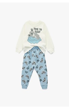 Koton Erkek Bebek Koala Baskılı Uzun Kollu Bisiklet Yaka Pamuklu 2'li Pijama Takımı Ekru