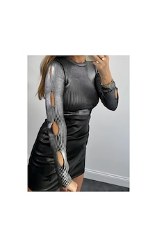 Çınar Boutique Lazer Kesim Varaklı Kazak-gümüş - Standart Gümüş Gümüş Çınar Boutique Lazer Kesim Varaklı Kazak-gümüş - Standart Gümüş Gümüş
