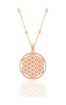 Gümüş Altın Yaldızlı Top Top Zincirli Yaşam Çiçeği Kolye Barcode Rose Gold Gümüş Altın Yaldızlı Top Top Zincirli Yaşam Çiçeği Kolye Barcode Rose Gold