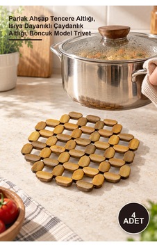 4 Adet Dörtgen Nihale Parlak Ahşap Tencere Altlığı, Isıya Dayanıklı Çaydanlık Altlığı, Boncuk Model Trivet 4 Adet Dörtgen Nihale Parlak Ahşap Tencere Altlığı, Isıya Dayanıklı Çaydanlık Altlığı, Boncuk Model Trivet