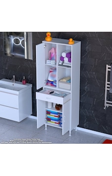 Modilayn Afra 70x173x32,5 Cm 1 Çekmece 3 Kapak 3 Raf 6 Bölme Çok Amaçlı Banyo & Mutfak Dolabı Beyaz Modilayn Afra 70x173x32,5 Cm 1 Çekmece 3 Kapak 3 Raf 6 Bölme Çok Amaçlı Banyo & Mutfak Dolabı Beyaz