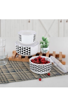 Keramika Trigon Kera Baharat Seti 12-14-16 CM 3 Parça Beyaz - Siyah