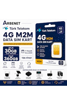 Türk Telekom 4g Data Sim Kart Aylık 30 Gb Yıllık 360gb Internet Tüm 4g Cihazlarla Uyumlu M2m