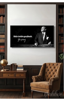 Gazi Mustafa Kemal Atatürk'ün Siyah-beyaz Portresi Ve Bir Özlü Sözü Yatay Kanvas Tablo 4176 Çok Renkli Gazi Mustafa Kemal Atatürk'ün Siyah-beyaz Portresi Ve Bir Özlü Sözü Yatay Kanvas Tablo 4176 Çok Renkli