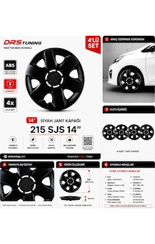 Alfa Romeo Uyumlu 14 Inç Kırılmaz Parlak Siyah Jant Kapağı 1 Takım 4 Adet No:215