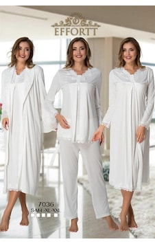 Ct Moda Effort Ekru Şık Dantel Yaka Kesimli Lohusa Hamile 4'lü Set Ekru