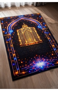 Siyah Mihraplı Neon Kandil Desenli Bambu Namaz Seccadesi 80x130 Cm Renkli