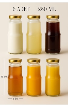 Rotanev Şeffaf Sürahi Süt, Ayran, Su, Limonata, Meşrubat Şişesi Metal Gold Kapaklı Cam Şişe 6 Adet 250 ML Rotanev Şeffaf Sürahi Süt, Ayran, Su, Limonata, Meşrubat Şişesi Metal Gold Kapaklı Cam Şişe 6 Adet 250 ML