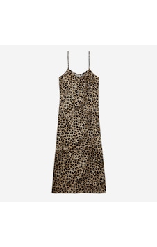 The Kooples Kadın Leopar Desenli Uzun İpek Elbise Kahverengi