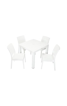 Depootoptan Mandella Elit Rattan 90 x 90 CM Elit Sandalye Masa Takımı Beyaz