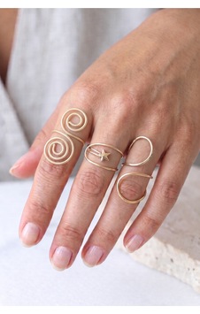 Spiral Ve Yıldız Detaylı Gold Renk 3'lü Kombin Ayarlanabilir Yüzük Seti Çok Renkli Spiral Ve Yıldız Detaylı Gold Renk 3'lü Kombin Ayarlanabilir Yüzük Seti Çok Renkli