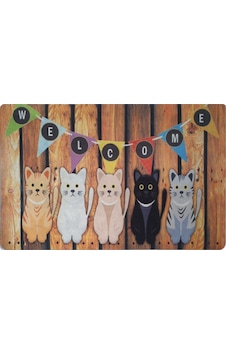 Welcome Temalı Kedili Dekoratif Kapı Önü Ve İç Mekan